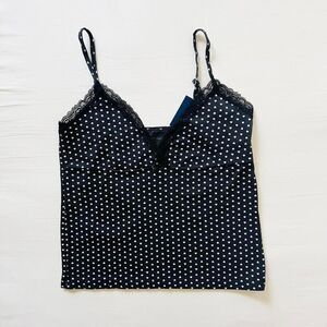 BNWT Brandy Melville/John Galt white and black heart Amara tank with black lace